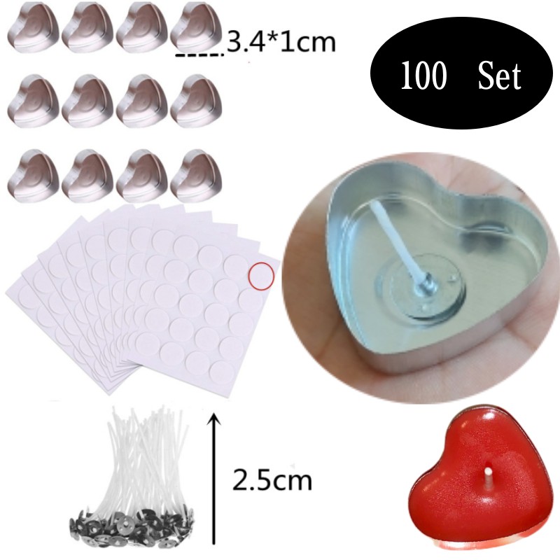 Candle Supplies Tins - 100 Set Bentuk Hati Kosong Aluminium