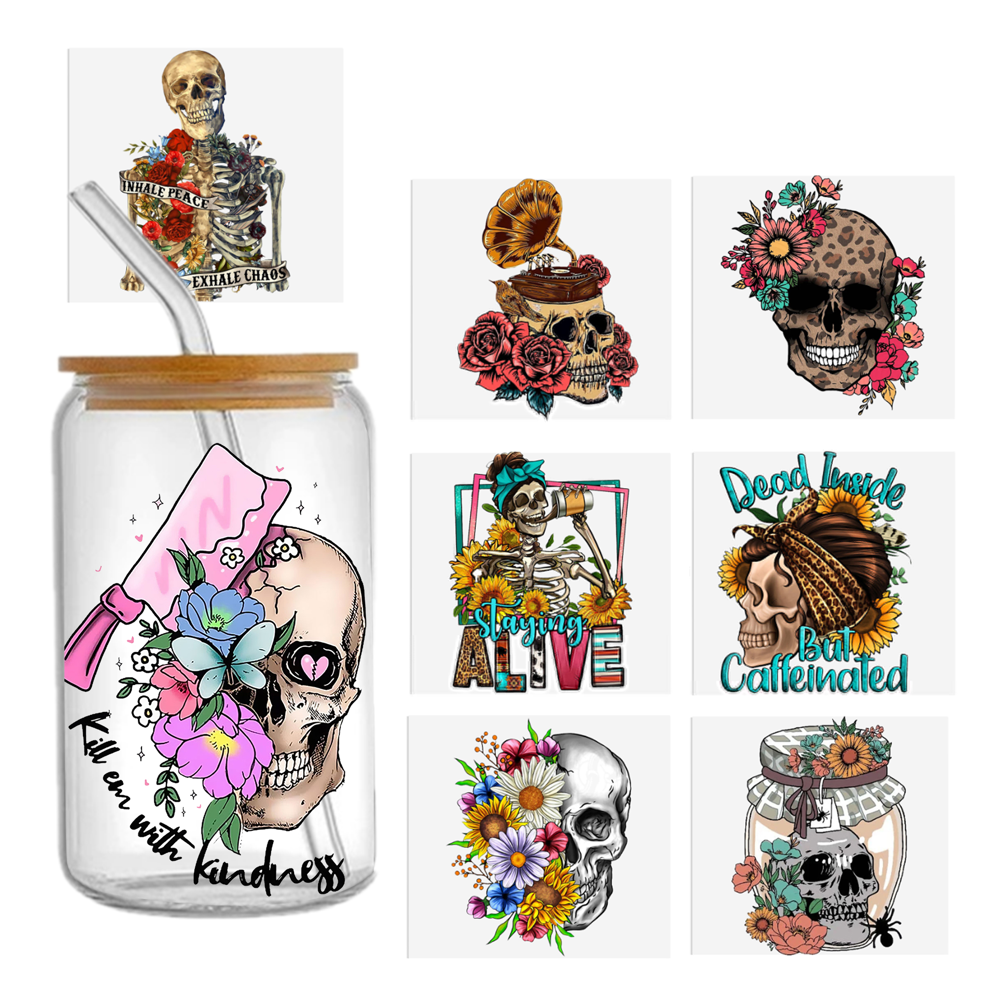 Skeleton stiker DTF 16oz, temp - Sticker Label Template ulasan dan harga